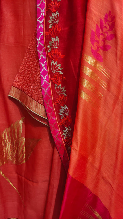 Semi Stitched Chanderi Formal Suitset