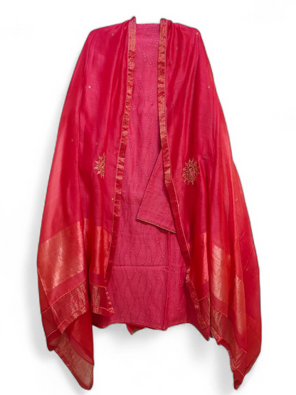 Semi Stitched Formal chanderi Suitset