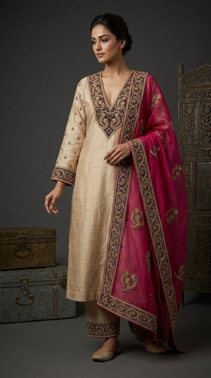 Customised Chanderi Embroidered set