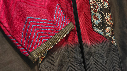 Formal Saanjh Maroon Black Ajrakh Chanderi Midlength Jacket