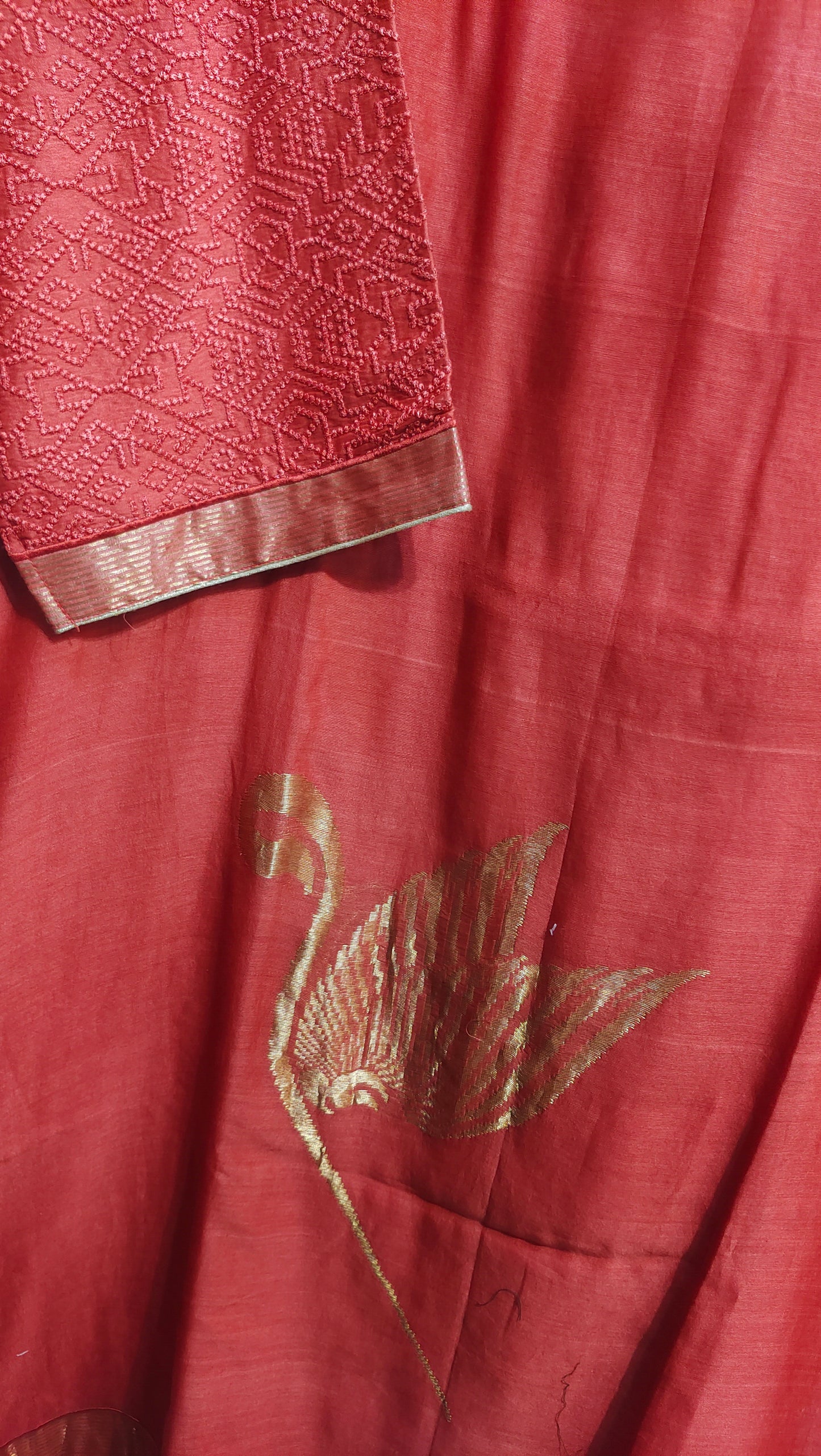 Semi Stitched Chanderi Formal Suitset