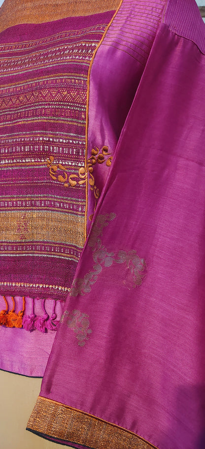 Chanderi Semistitched Blouse with Bhujodi Shawl Elements