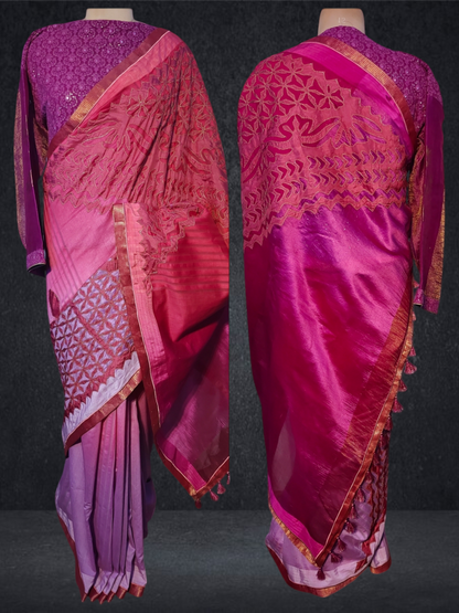 Formal Silk Katab Applique Saree