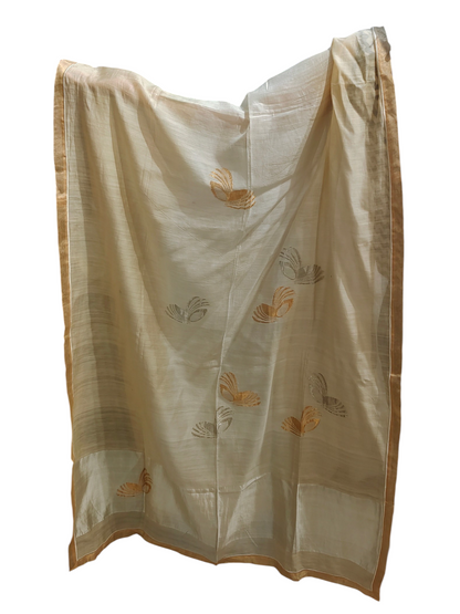 Beige dupatta with embroidered patterns on a white background