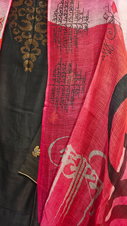 Semi Stitched Casual Chanderi Suitset