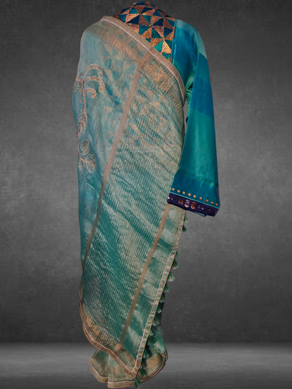 Formal Silk linen saree with french knots