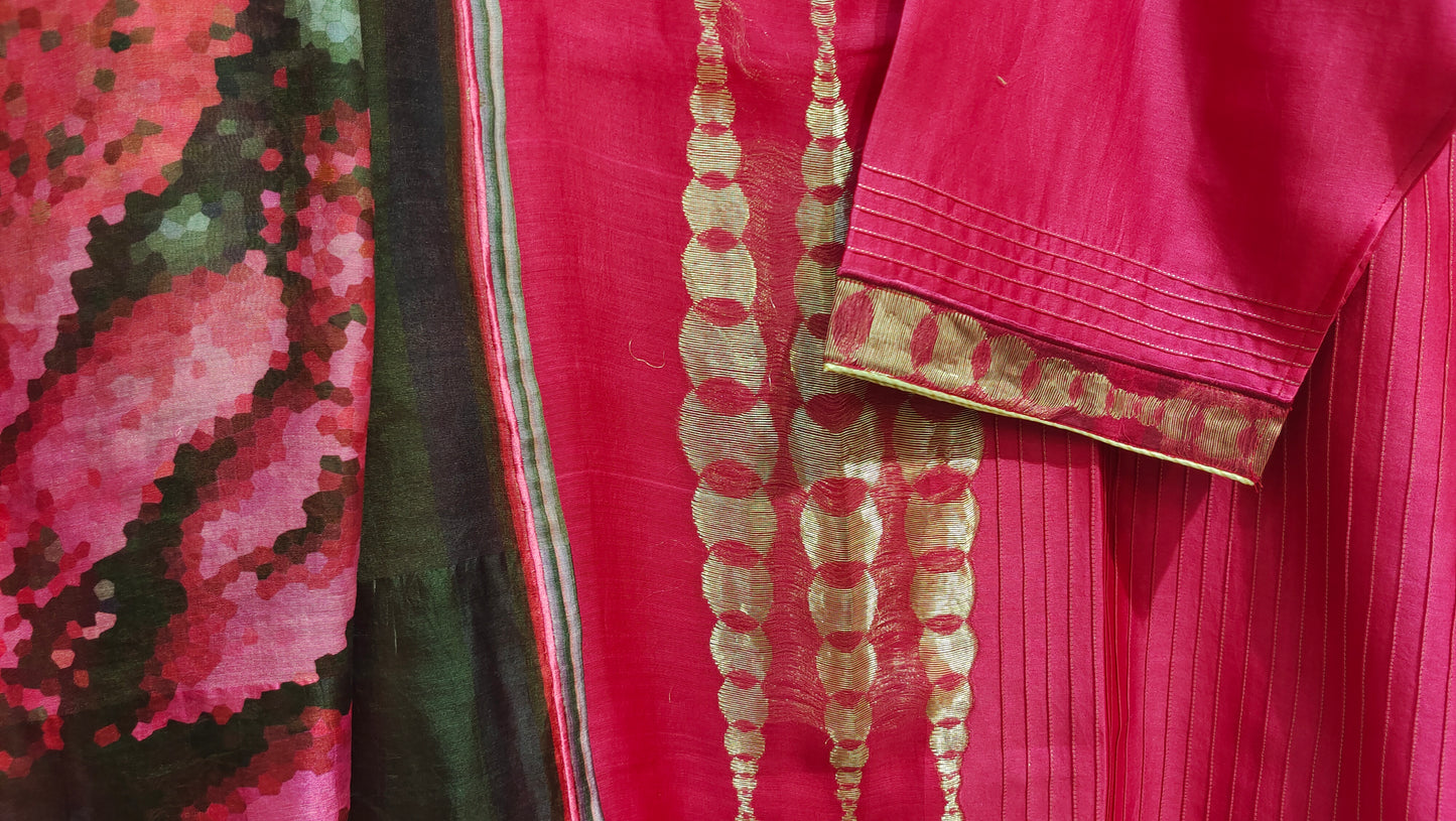 Semi Stitched Chanderi Formal Suitset
