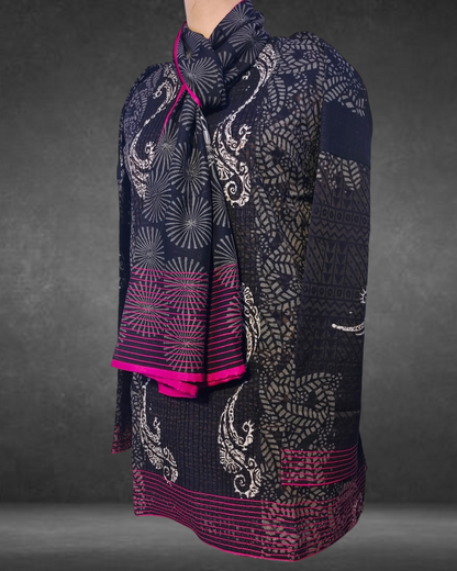 Semistitched Chanderi  Blockprinted Tunic with stole VISHAL KAPUR STUDIO