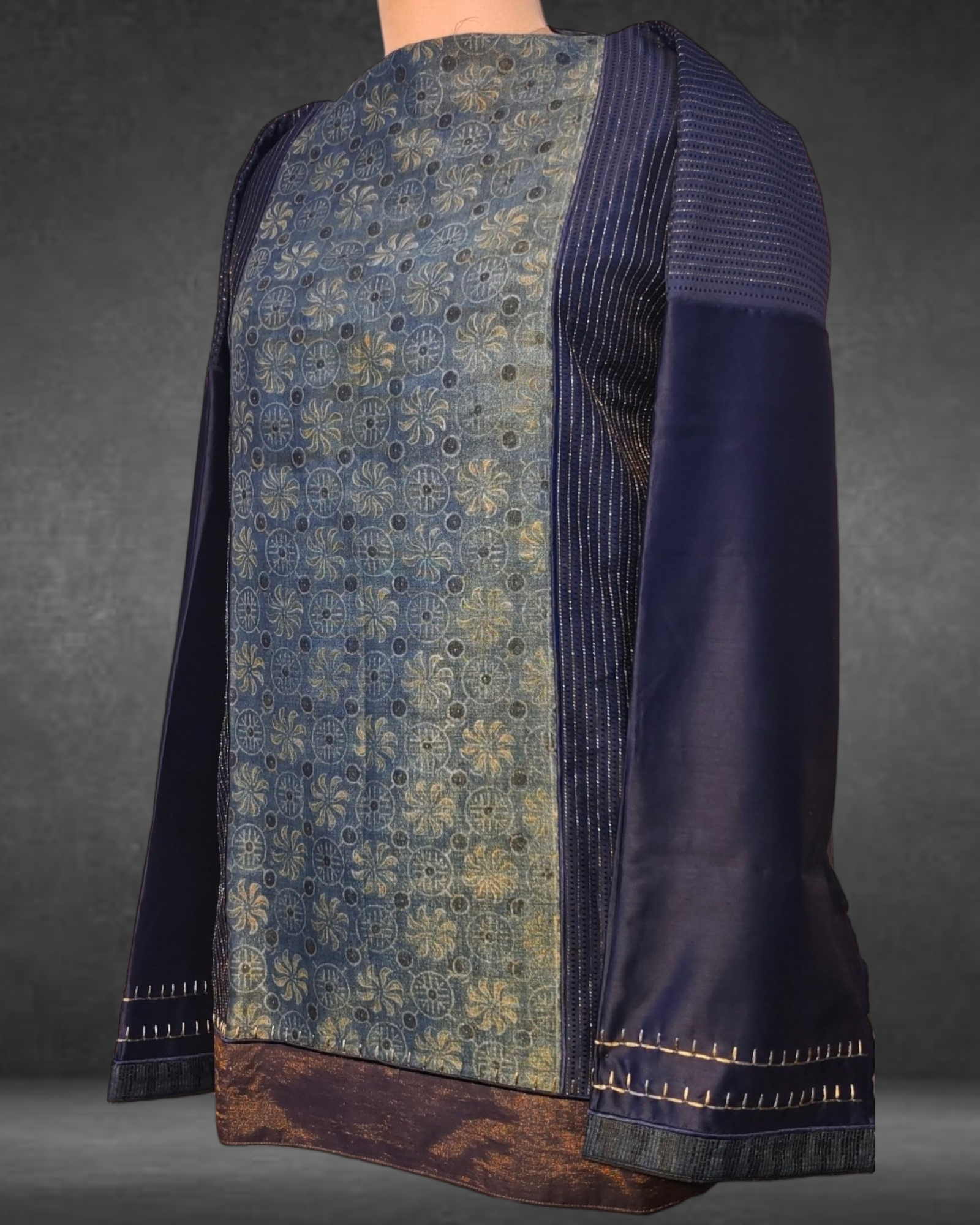 Semistitched Chanderi Ajrakh Silk Tunic VISHAL KAPUR STUDIO