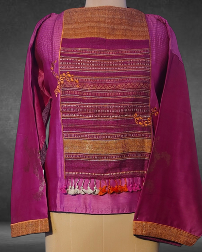 Chanderi Semistitched Blouse with Bhujodi Shawl Elements