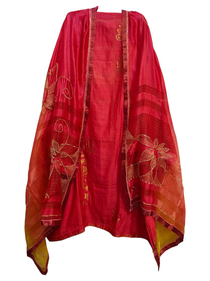 Semi Stitched Chanderi Formal Suitset