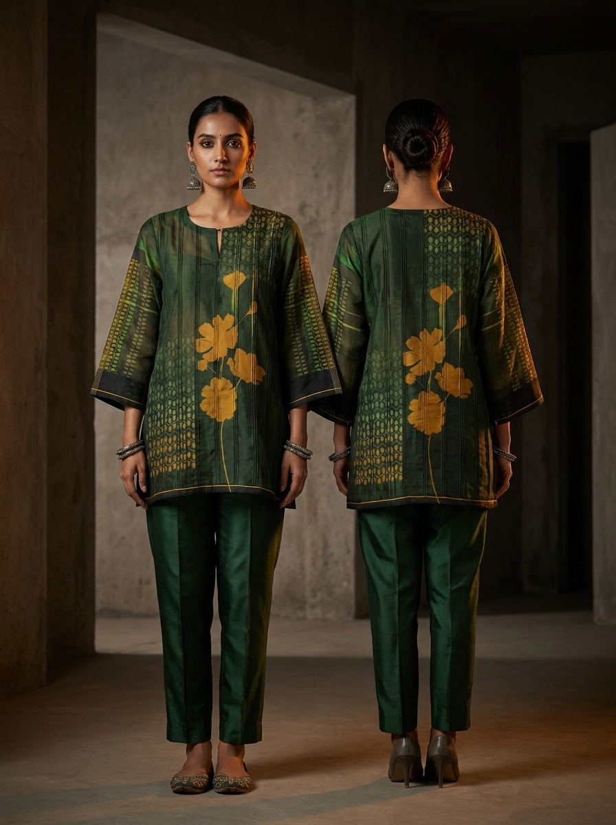 Semi Stitched printed chanderi Tunic