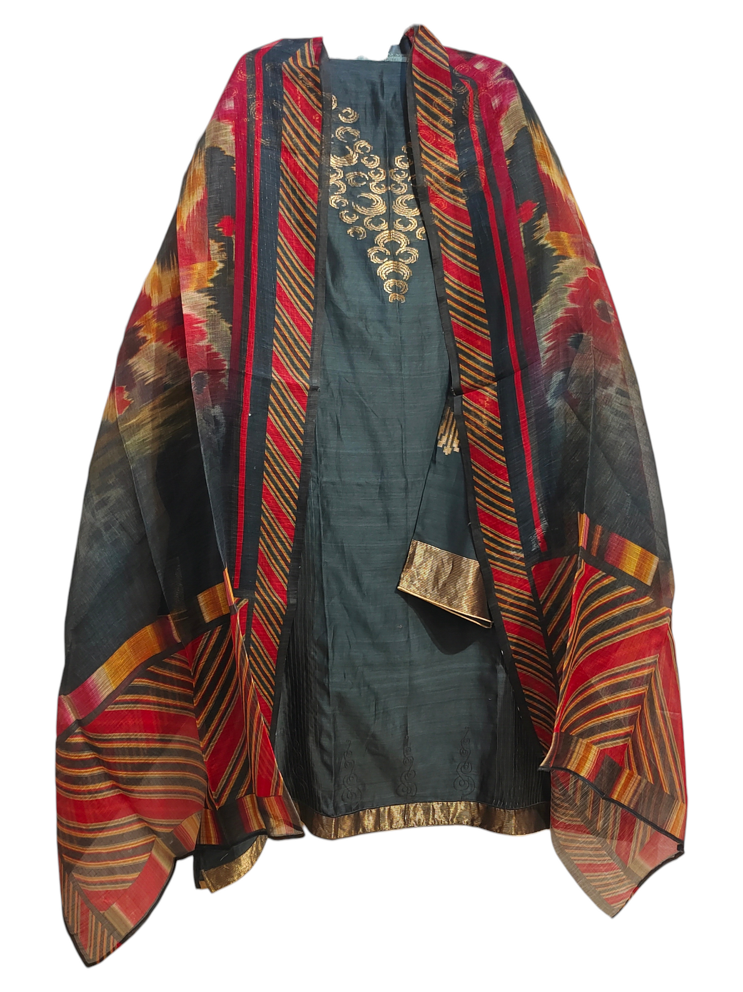 Semi Stitched Casual Chanderi Suitset