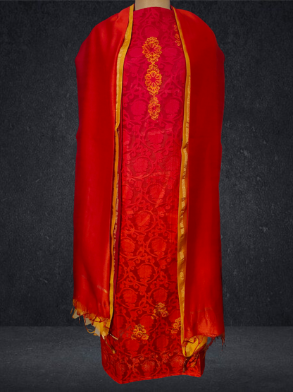 Semi Stitched Chanderi Casual Suitset