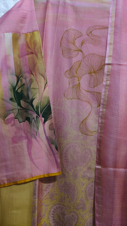 Semi Stitched Chanderi Casual suitset