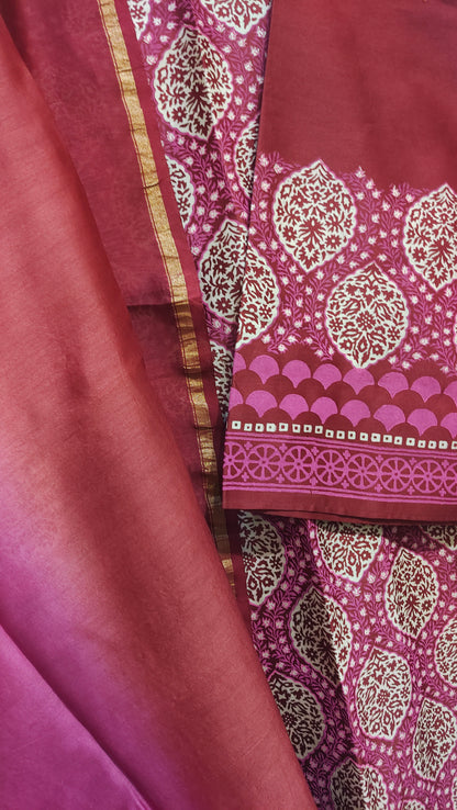 Semi Stitched Chanderi Casual suitset
