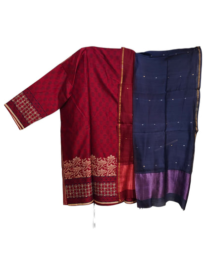 Semi Stitched Chanderi Casual Suitset