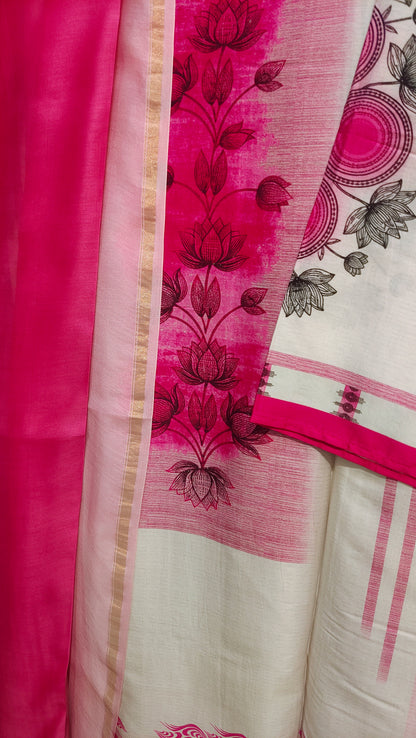 Semi Stitched Chanderi Casual Suitset