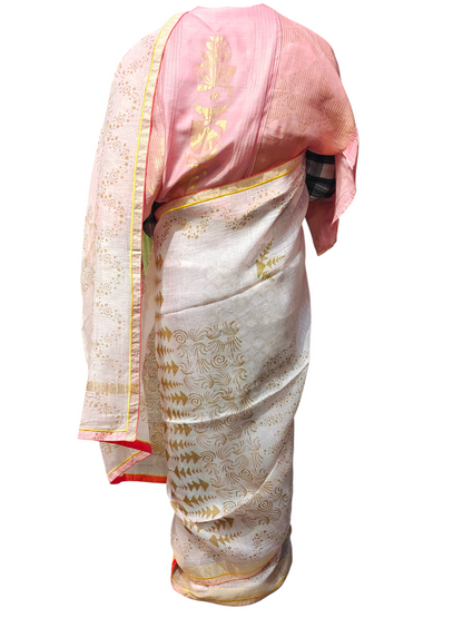 Formal Silk Linen Kota Block Printed Saree