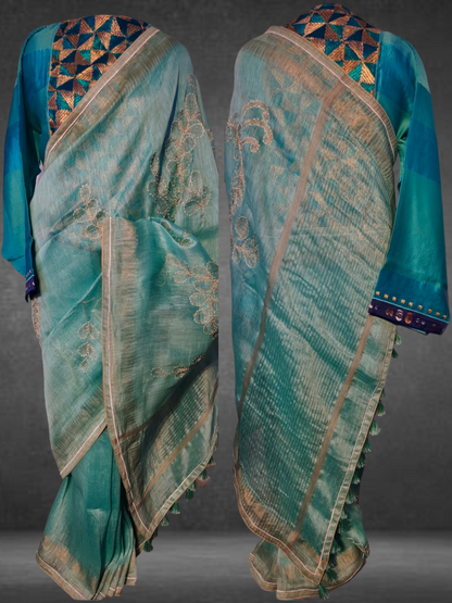 Formal Silk linen saree with french knots