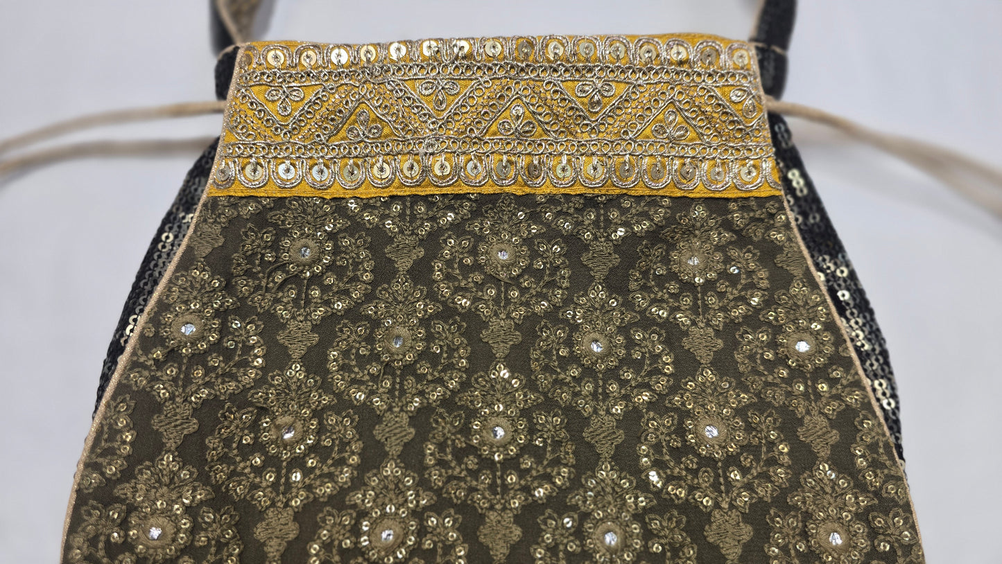 Ayaan Emerald Gold Embroidered Festive Potli