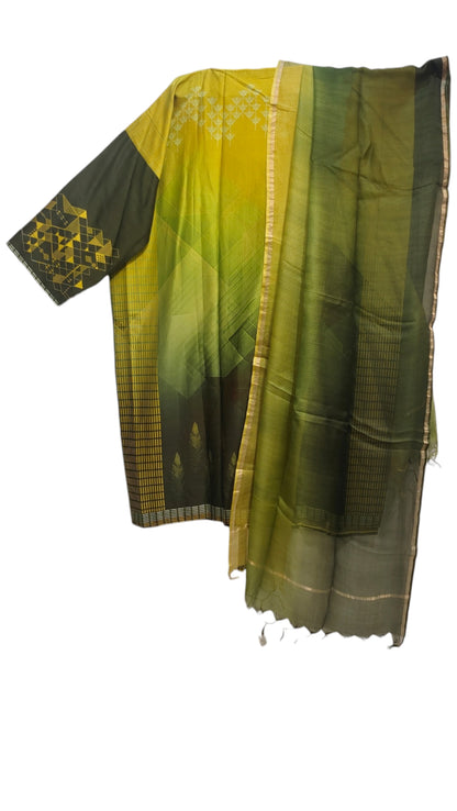 Semi Stitched Chanderi Casual Suitset