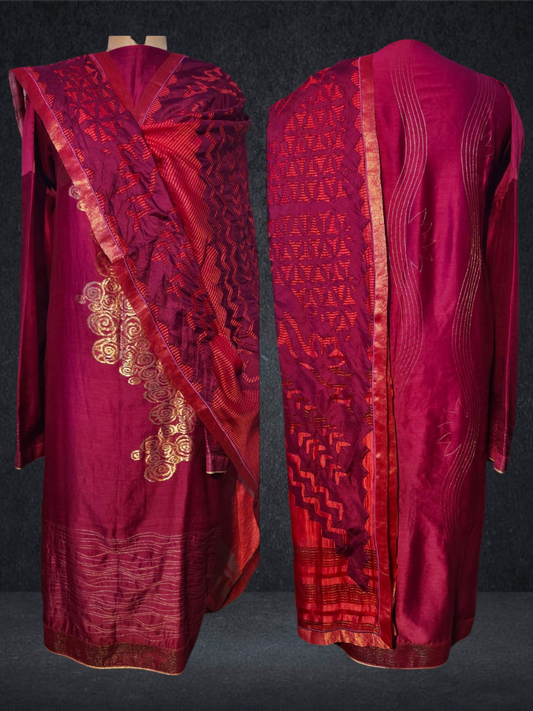 Semi Stitched Formal chanderi Suitset