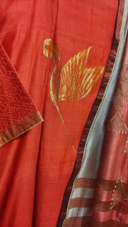 Semi Stitched Chanderi Formal Suitset