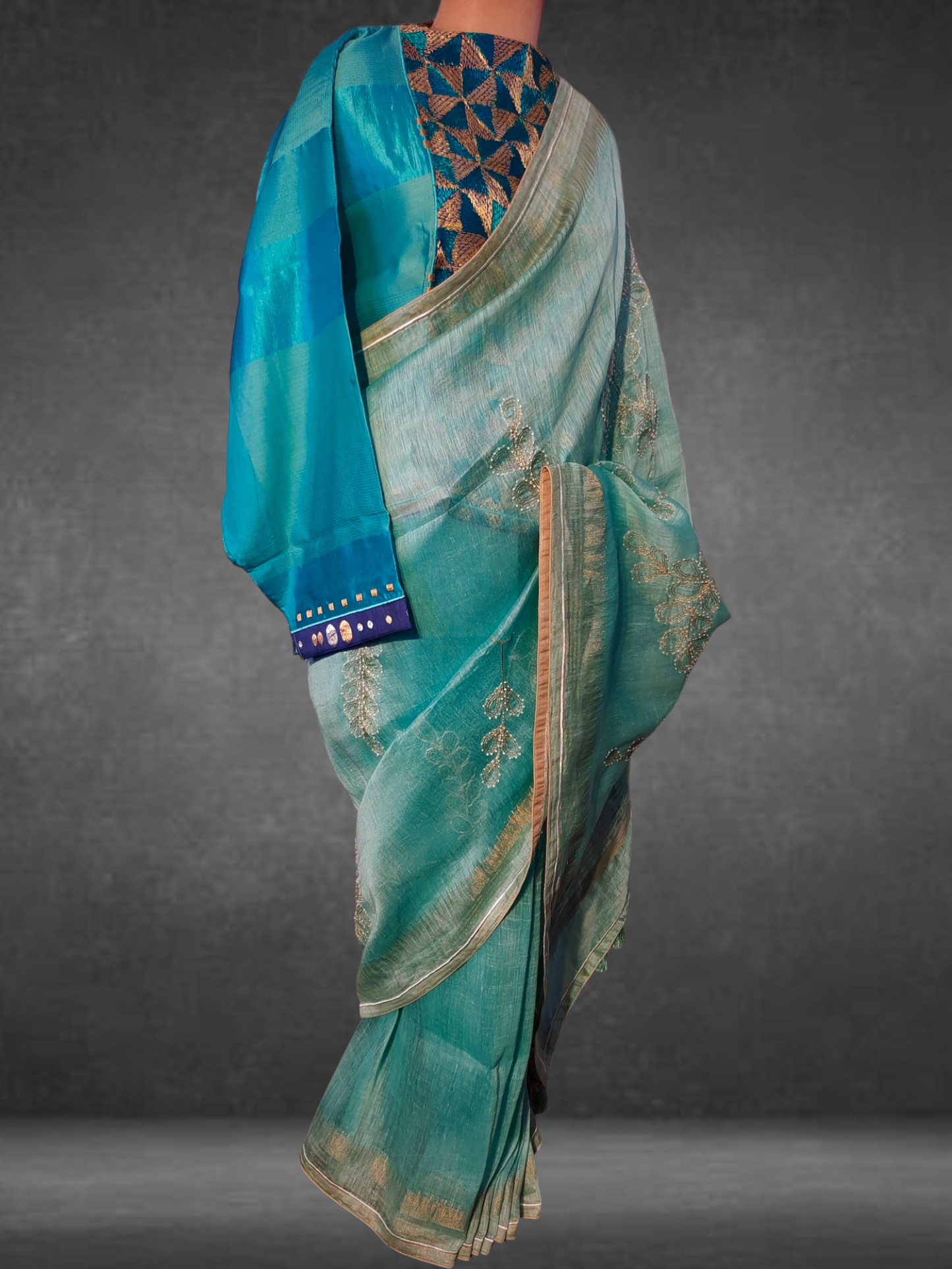 Formal Silk linen saree with french knots