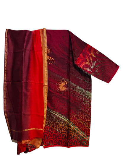 Semi Stitched Chanderi Casual Suitset