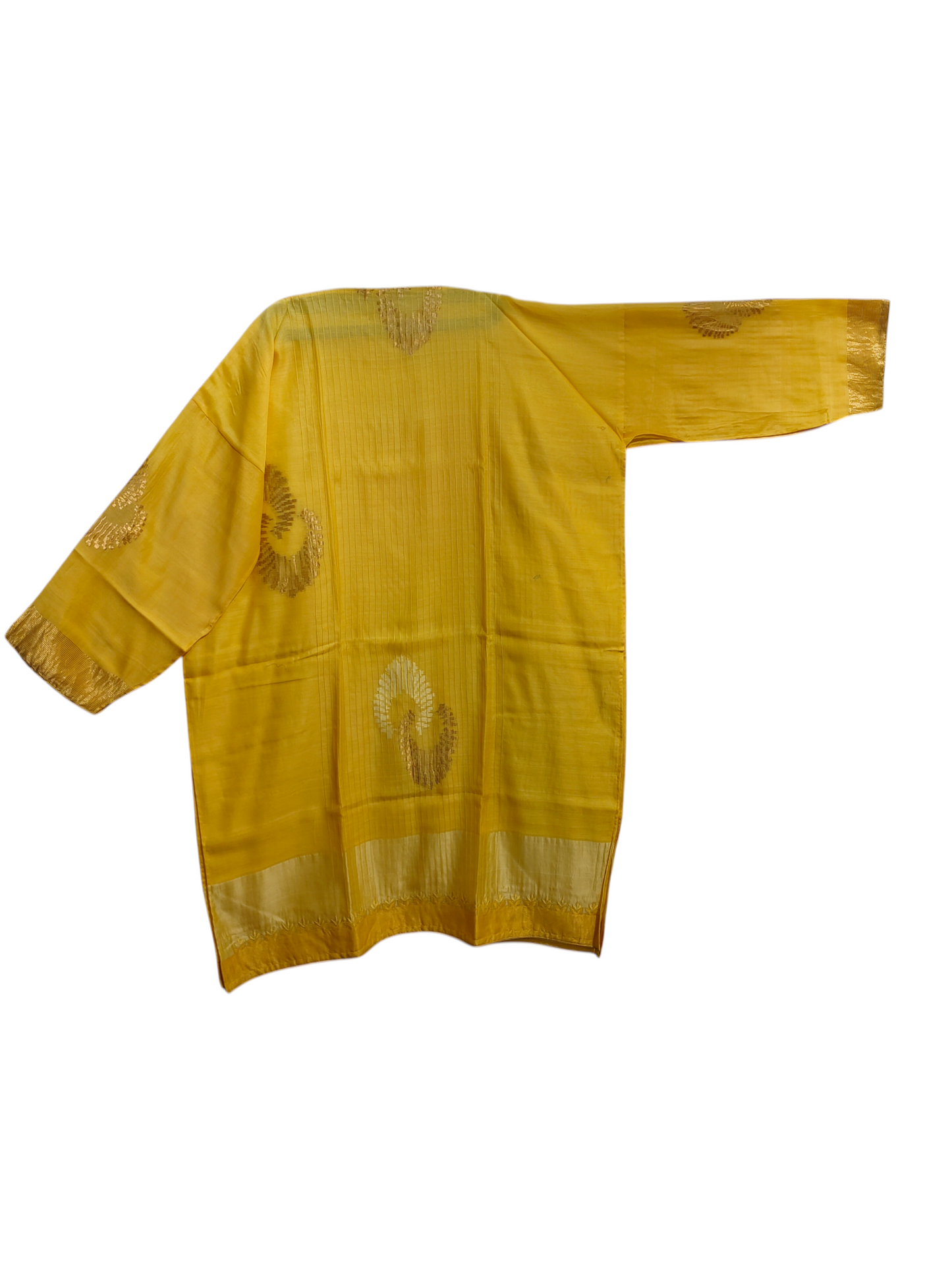 Yellow kurta with gold patterns on a white background