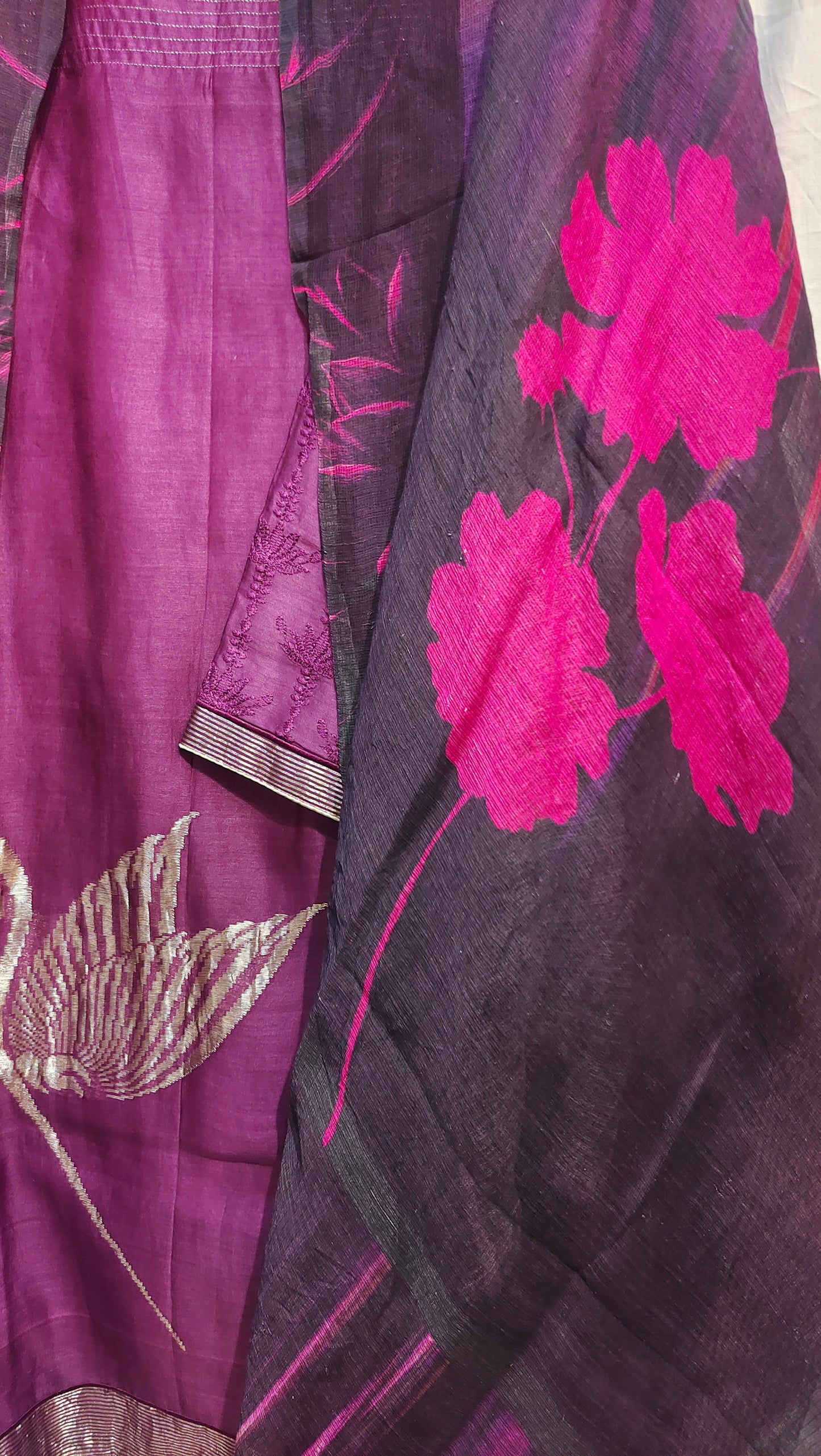 Semi Stitched Casual Chanderi Suitset