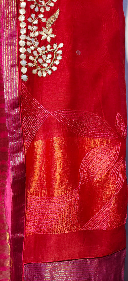 Semi Stitched Formal chanderi Suitset