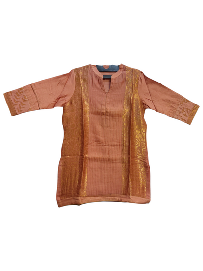 Brown traditional outfit with gold embroidery on a white background