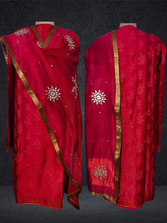 Semi Stitched Formal chanderi Suitset