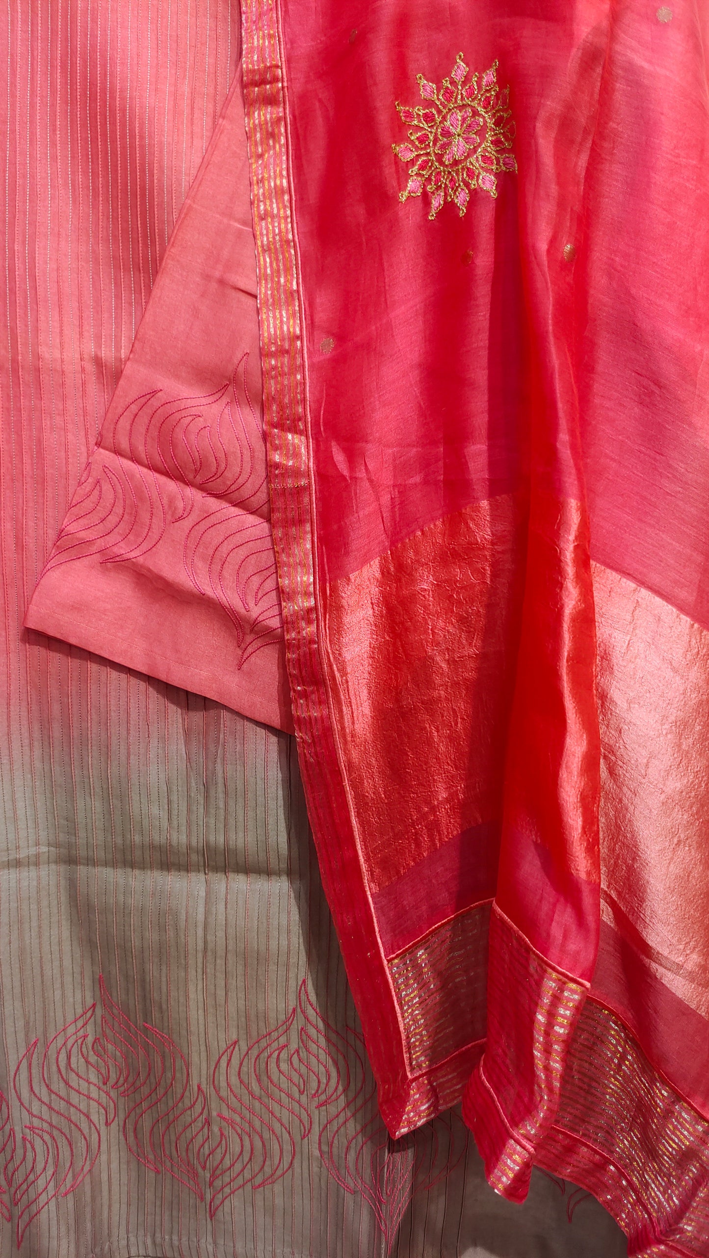 Semi Stitched Casual Chanderi Suitset