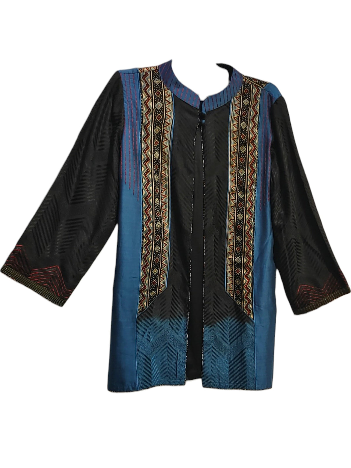 Formal Aaroh Indigo Black Ajrakh Chanderi Midlength Jacket