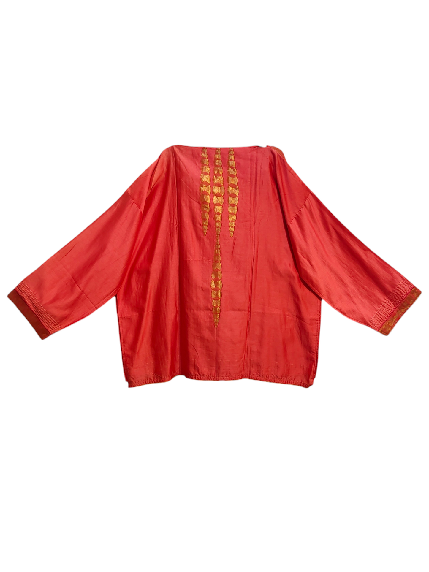 Pink tunic with gold embroidery on a white background