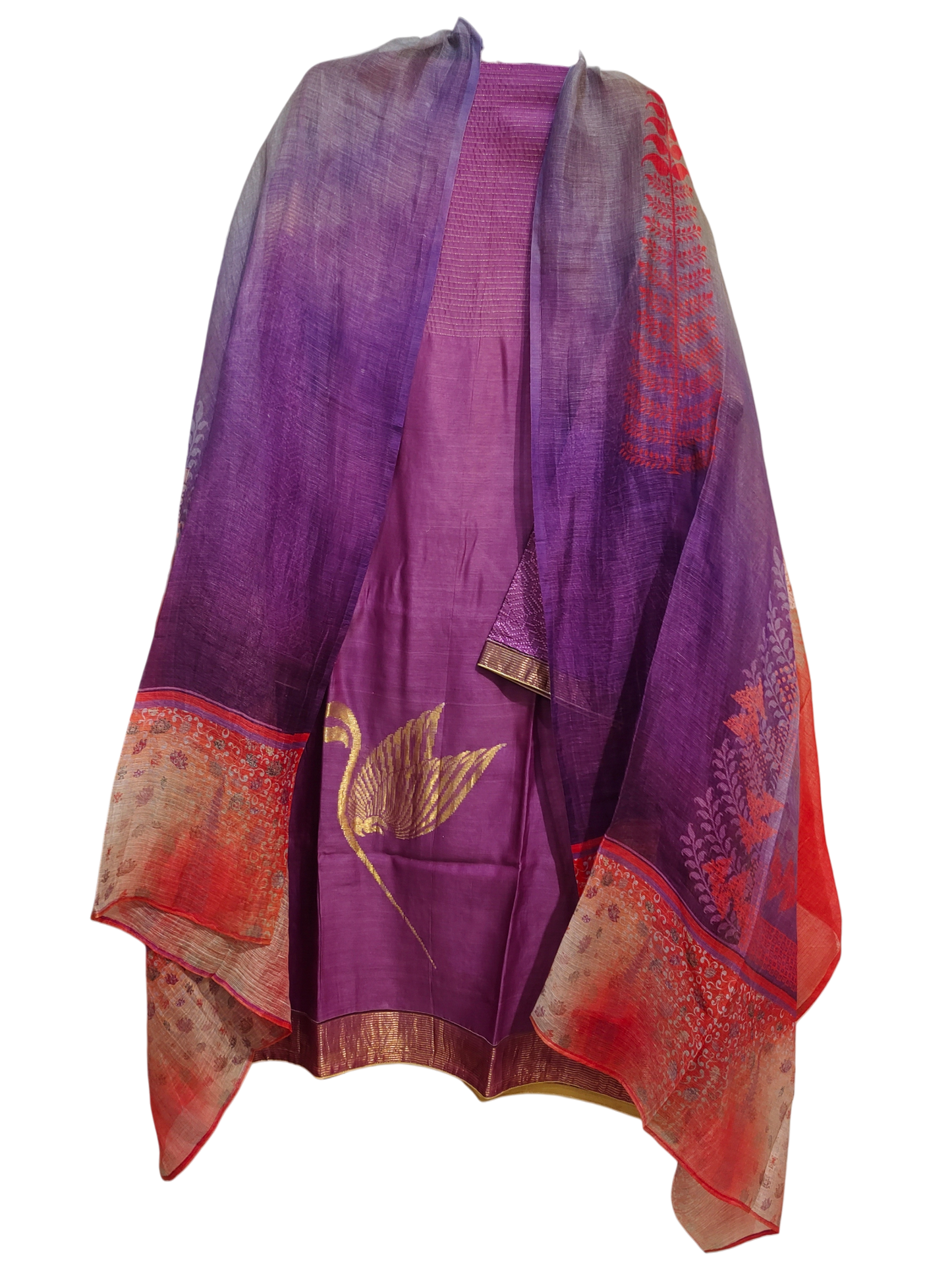Semi Stitched Casual Chanderi Suitset