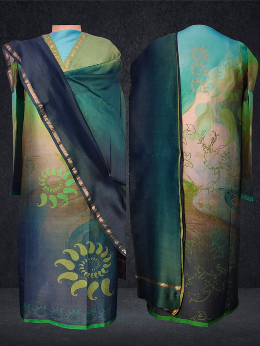 Semi Stitched Chanderi Casual Suitset