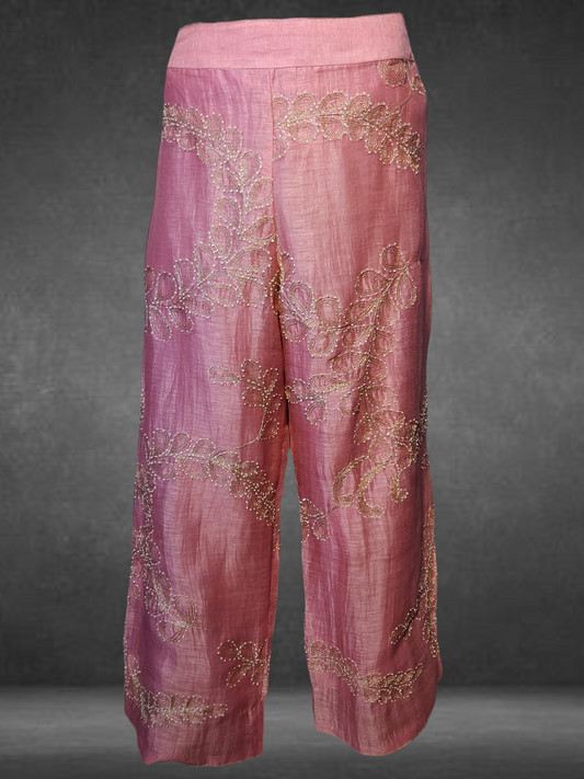 Formal Silk Linen Embroidered Palazzo Pant (VKSKT01MAR17)