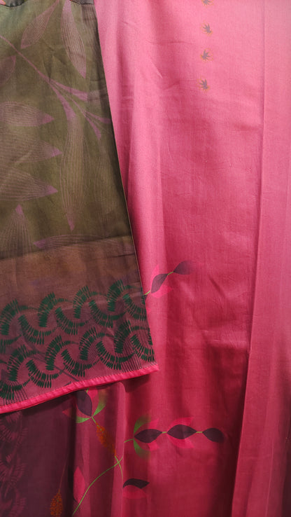 Semi Stitched Cotton Satin Casual Suitset