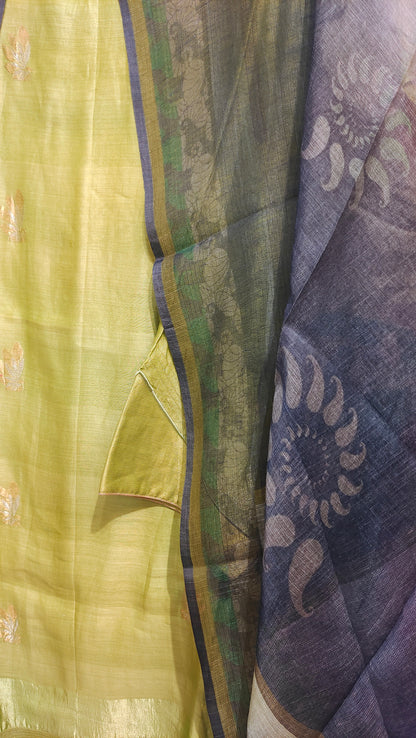 Semi Stitched Casual Chanderi Suitset