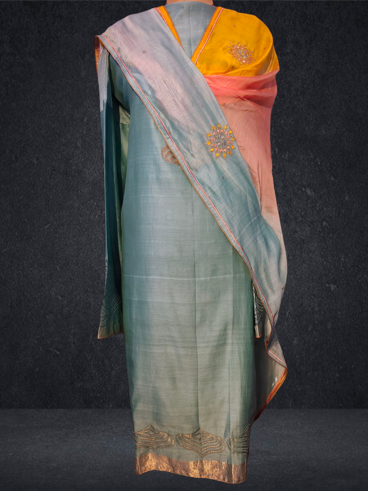 Semi Stitched Formal chanderi Suitset