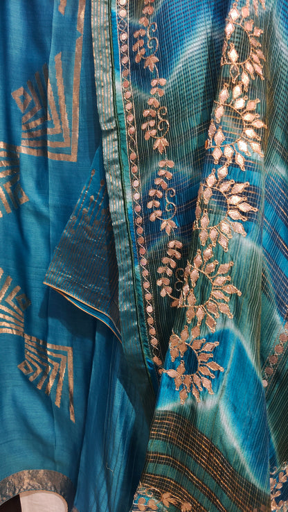 Semi Stitched Chanderi Formal Suitset