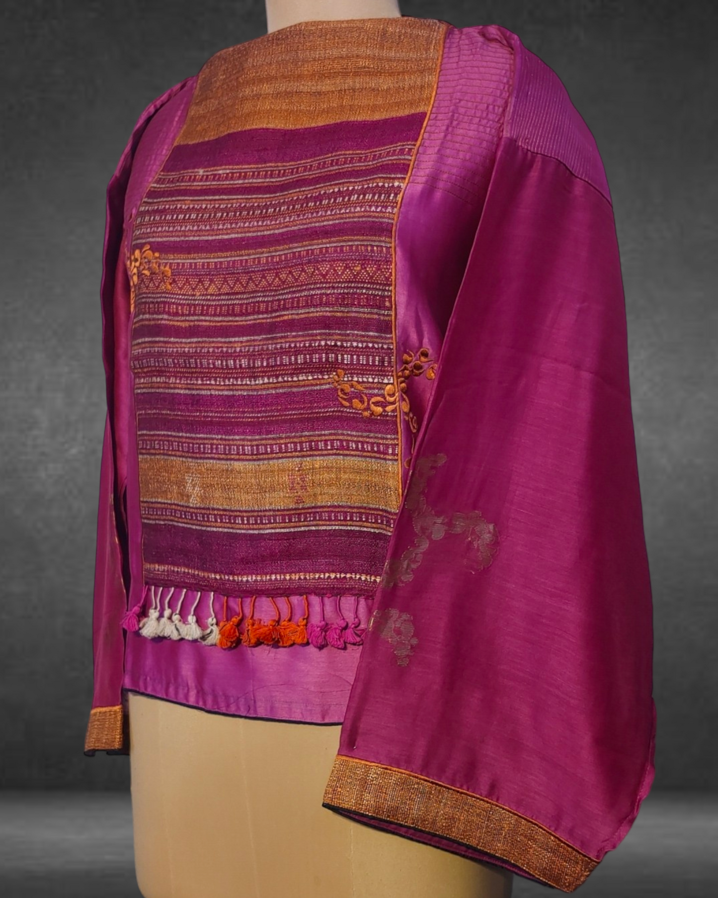 Chanderi Semistitched Blouse with Bhujodi Shawl Elements