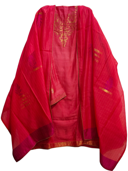 Pink suit with gold patterns on a white background