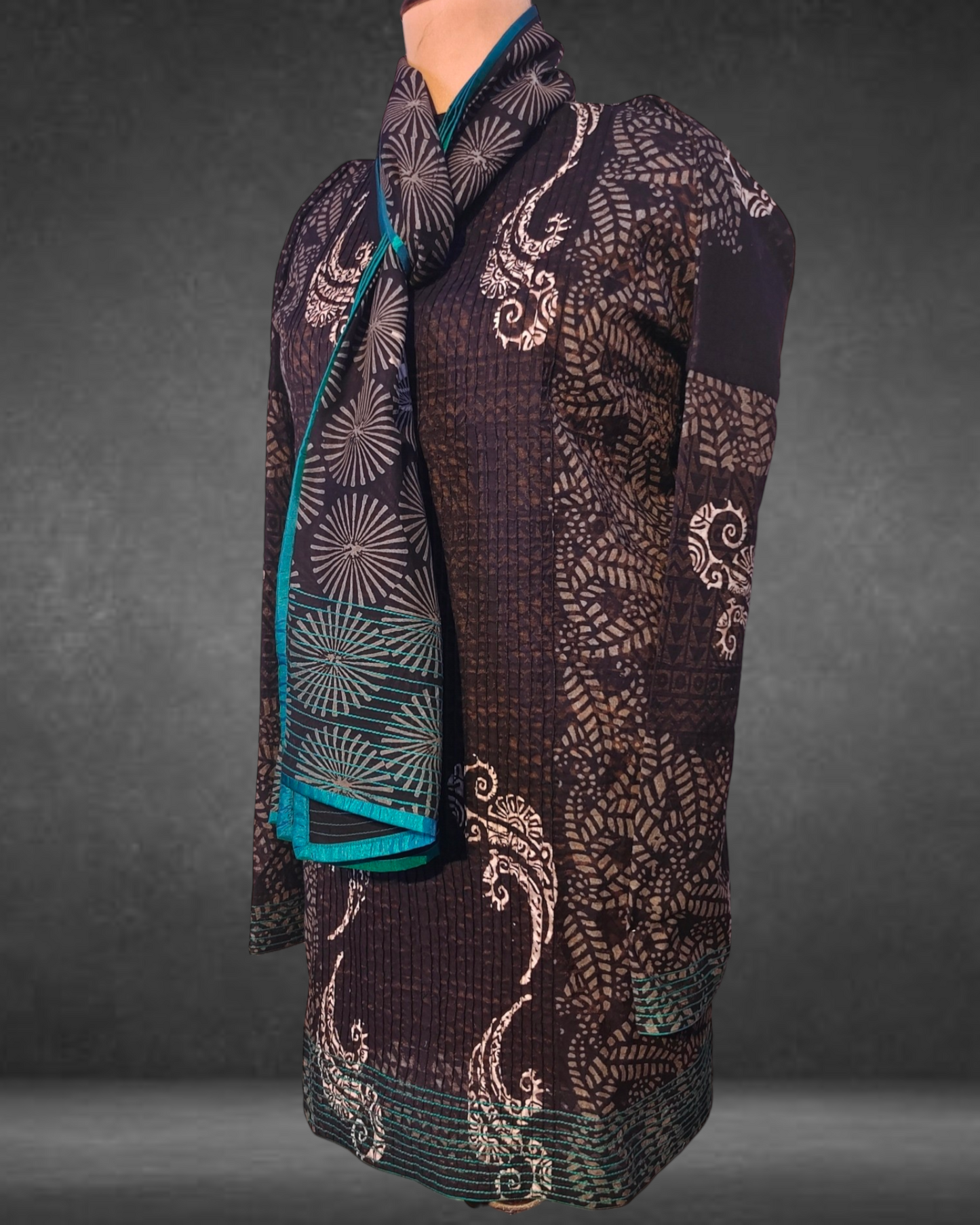 Semistitched Chanderi  Blockprinted Tunic with stole VISHAL KAPUR STUDIO