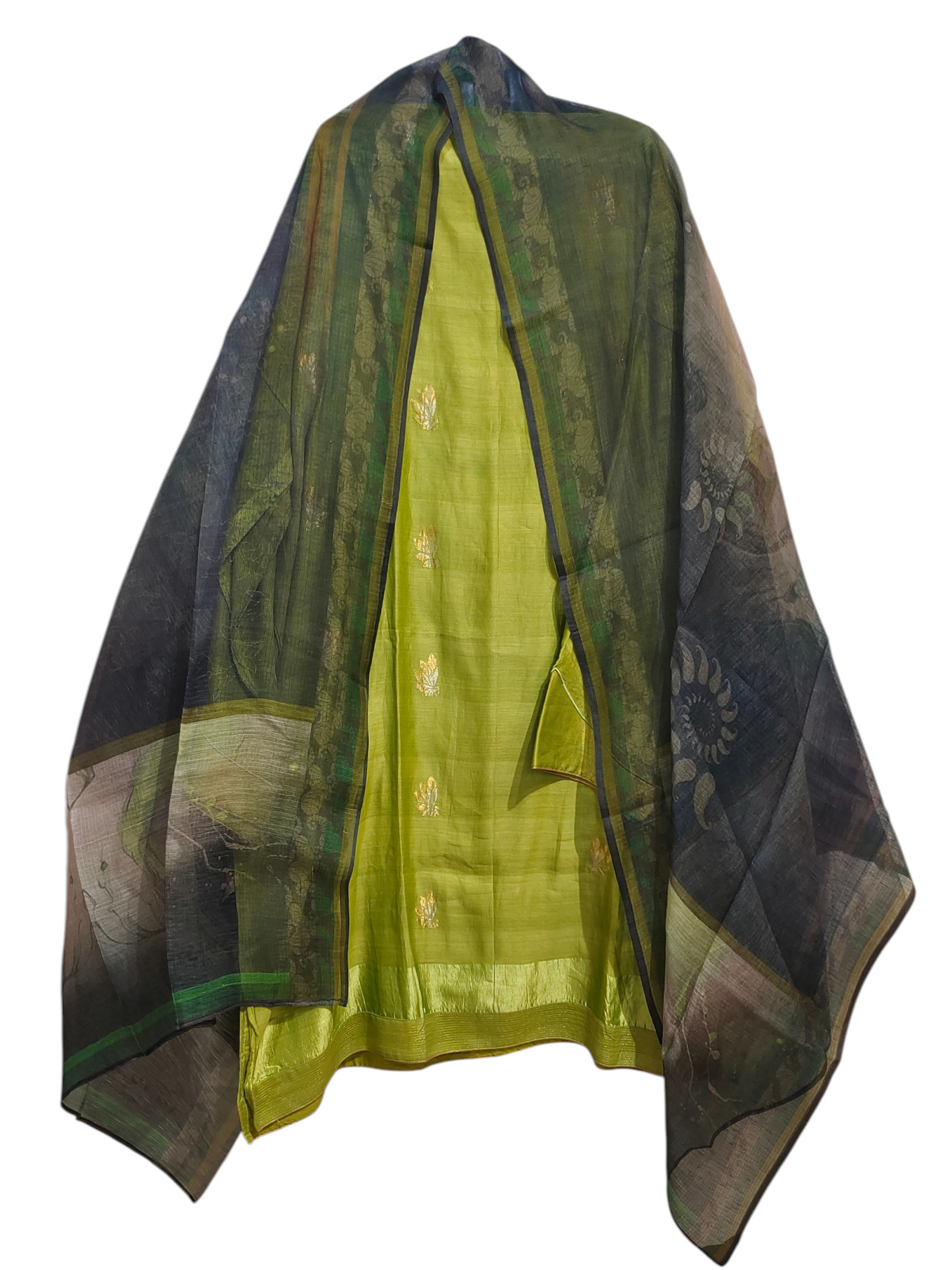 Semi Stitched Casual Chanderi Suitset