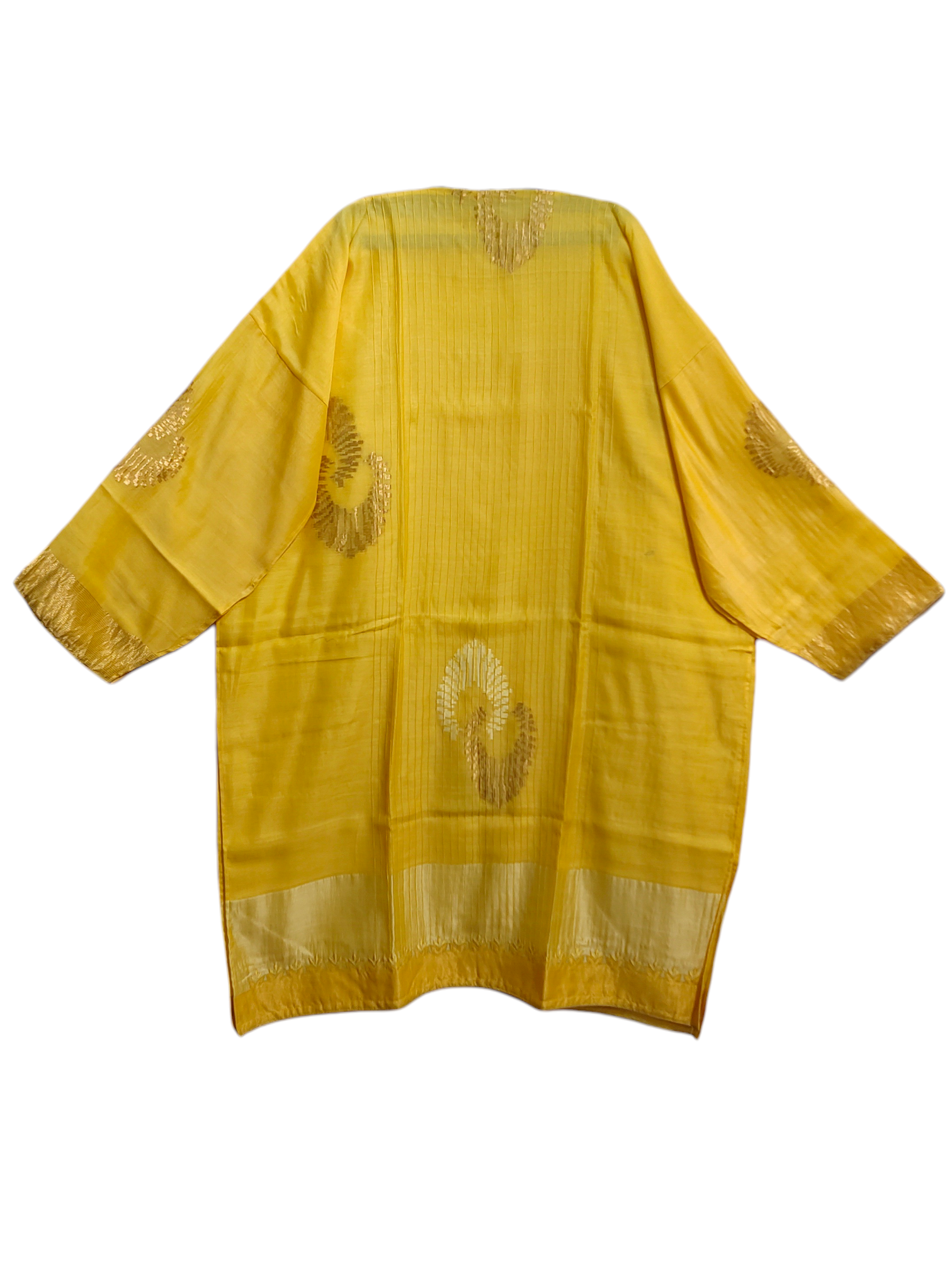 Yellow  kurta with intricate patterns on a white background